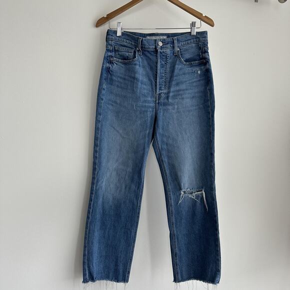 Frank & Eileen Jeans Womens 30 Blue Monaghan High Rise Straight Distressed Crop - Picture 1 of 9